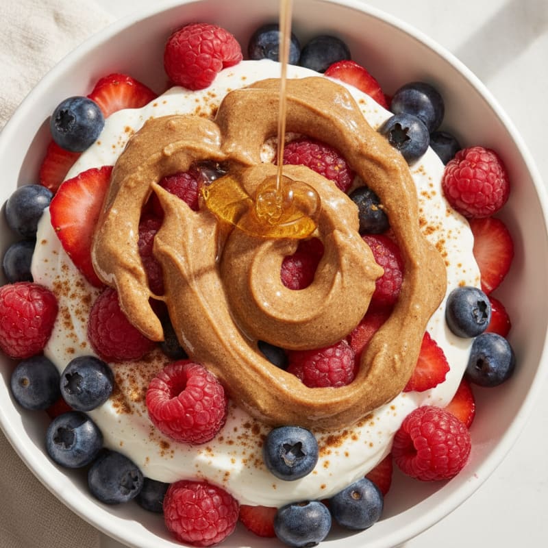 Creamy Greek Yogurt Parfait with Almond Butter and Mixed Berries