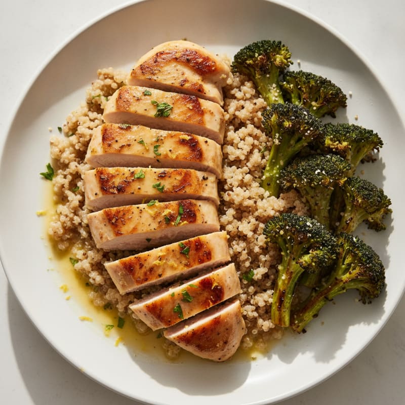 Grilled Chicken Breast with Quinoa and Roasted Broccoli