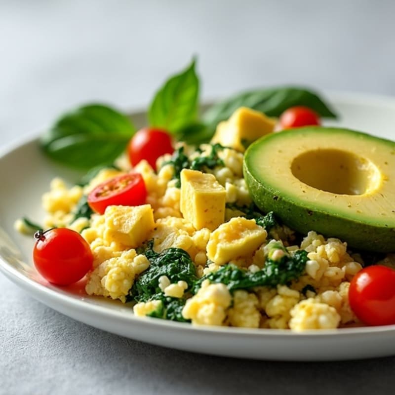 Egg White Spinach Scramble with Cherry Tomatoes