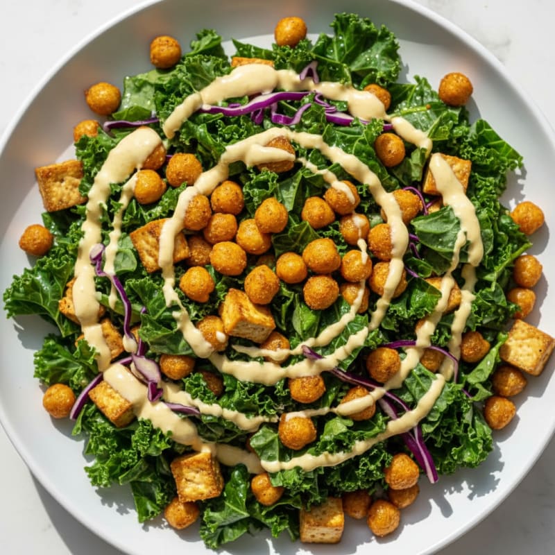 Crunchy Chickpea and Kale Salad with Lemon Tahini Dressing