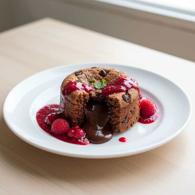Chocolate Lava Cake with Raspberry Coulis