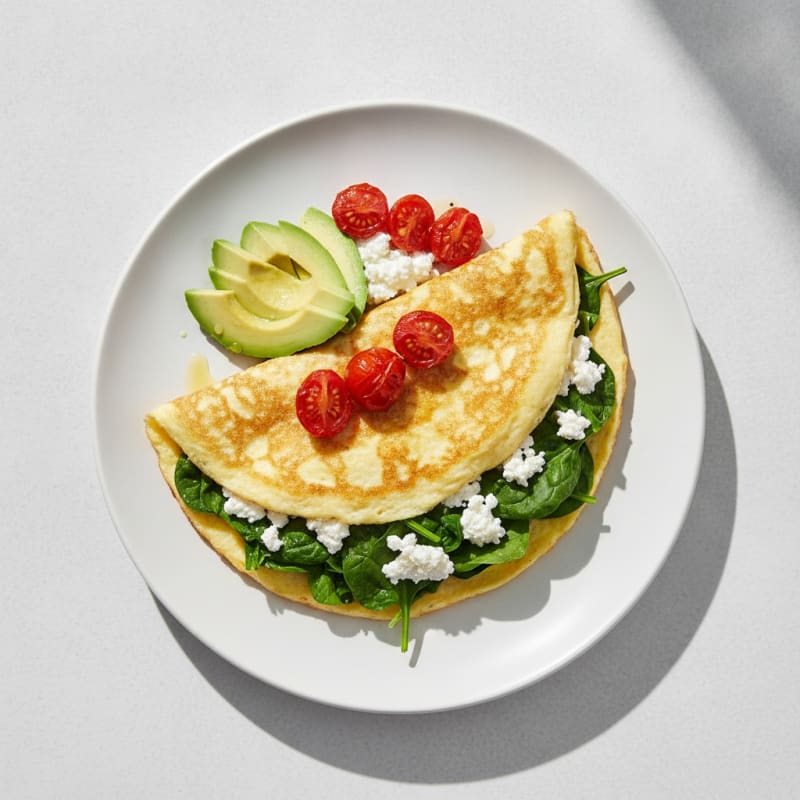 Egg White Spinach Omelette with Cottage Cheese and Cherry Tomatoes