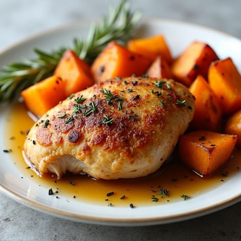 Crispy Herb-Roasted Chicken with Roasted Sweet Potatoes
