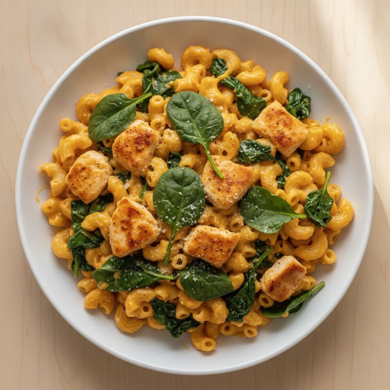 Chicken Mac and Cheese with Spinach