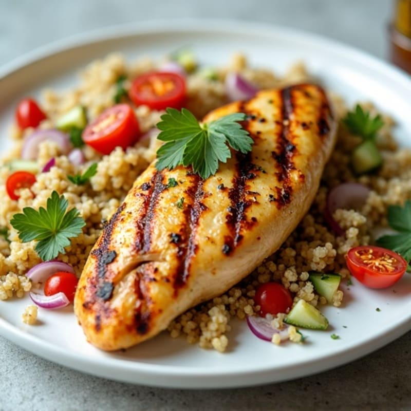 Grilled Lemon-Garlic Chicken Breast with Quinoa Tabbouleh