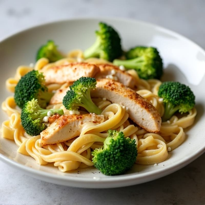 Healthy Creamy Cashew Alfredo Pasta with Roasted Broccoli