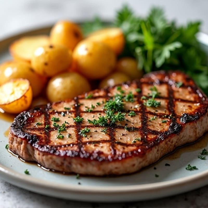 Pan-Seared Garlic Herb Steak with Crispy Roasted Potatoes