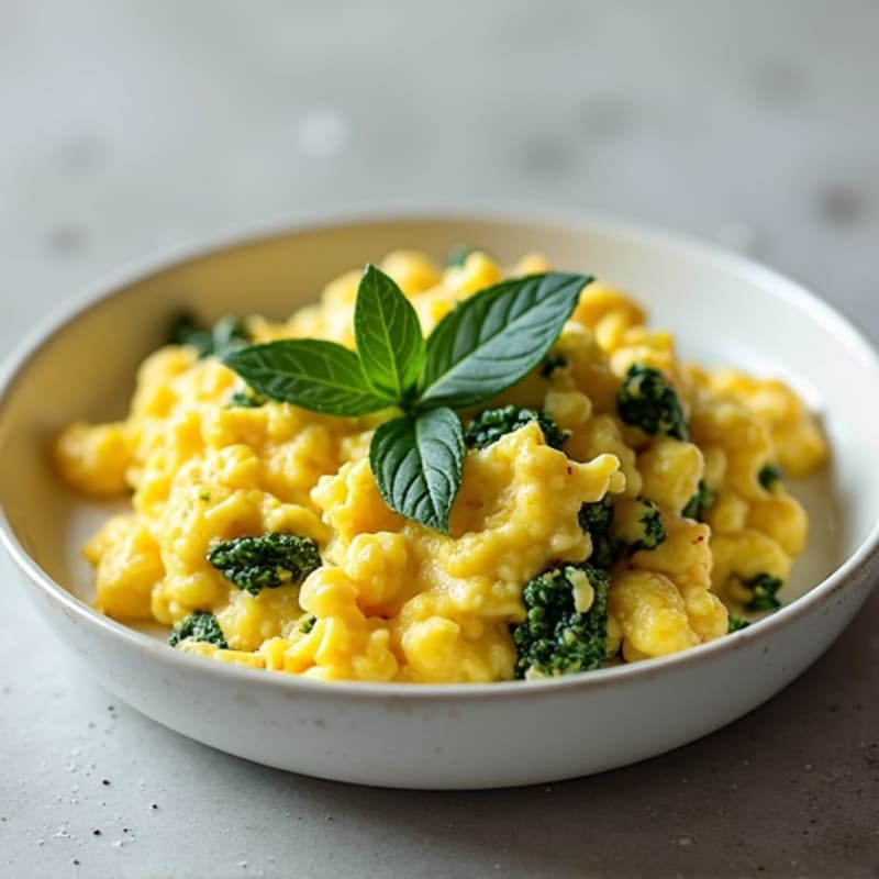 Creamy Scrambled Eggs with Sautéed Spinach