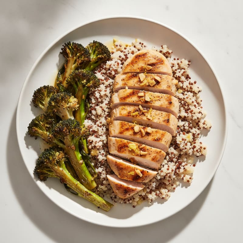 Grilled Chicken Breast with Quinoa and Roasted Broccoli
