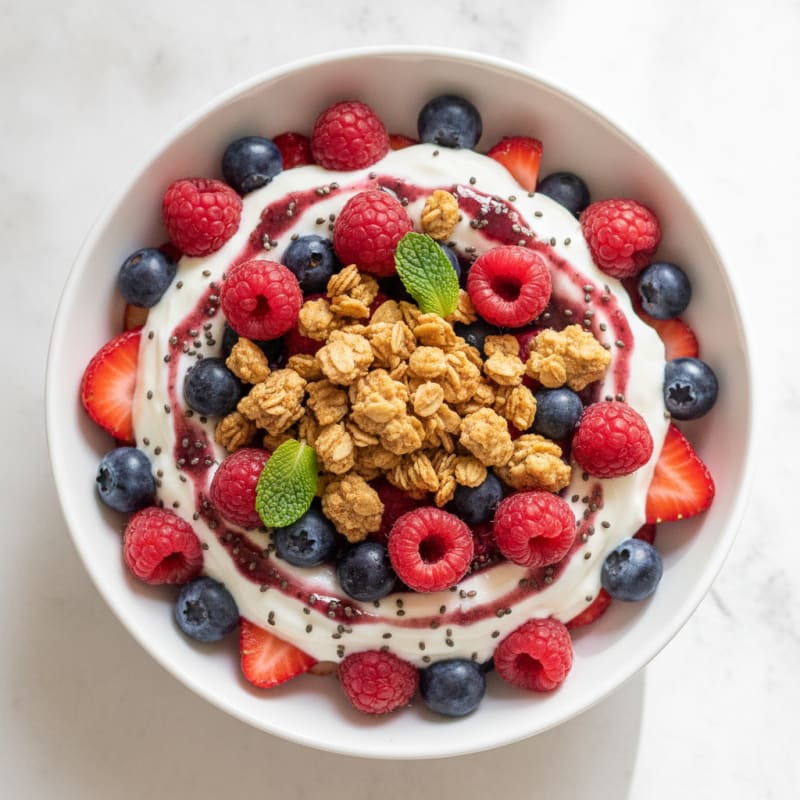 Greek Yogurt Parfait with Mixed Berries and Protein Granola