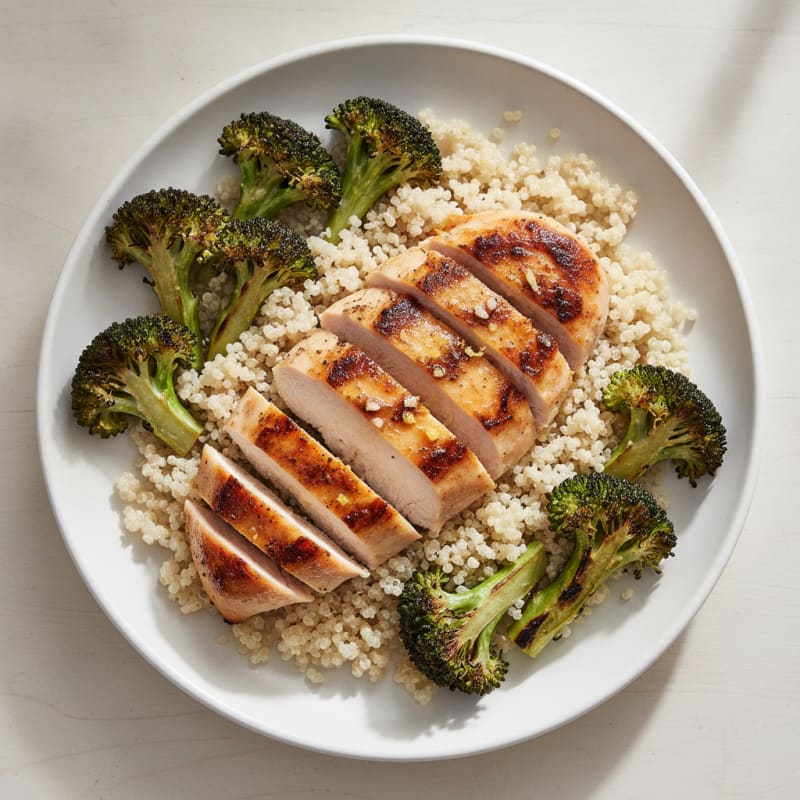 Grilled Lemon Garlic Chicken Breast with Quinoa and Roasted Broccoli