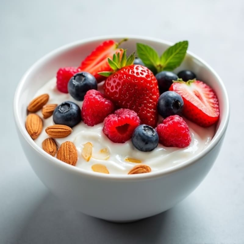 Creamy Greek Yogurt with Fresh Berries and Crunchy Almonds