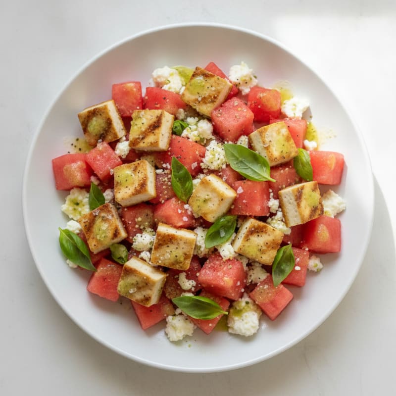 Watermelon Feta Salad with Basil Tofu