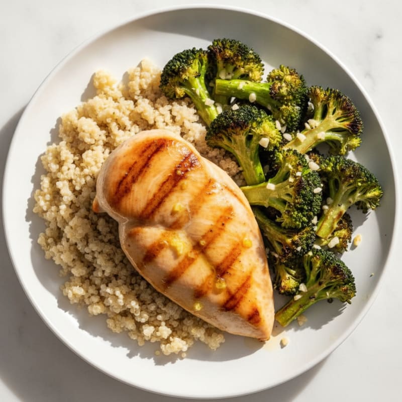 Grilled Chicken Breast with Roasted Broccoli and Quinoa