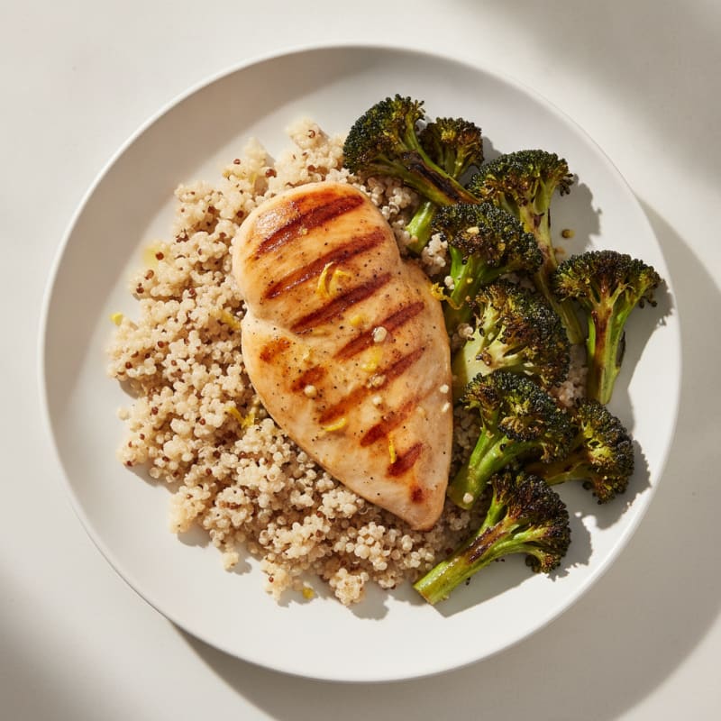 Grilled Chicken Breast with Quinoa and Roasted Broccoli