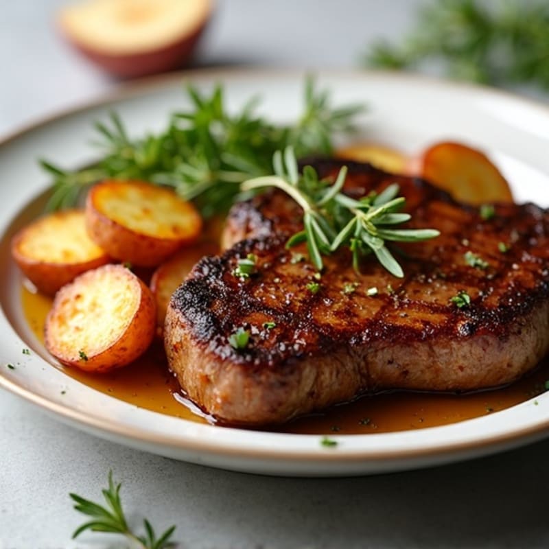 Pan-Seared Steak with Crispy Garlic Herb Roasted Potatoes