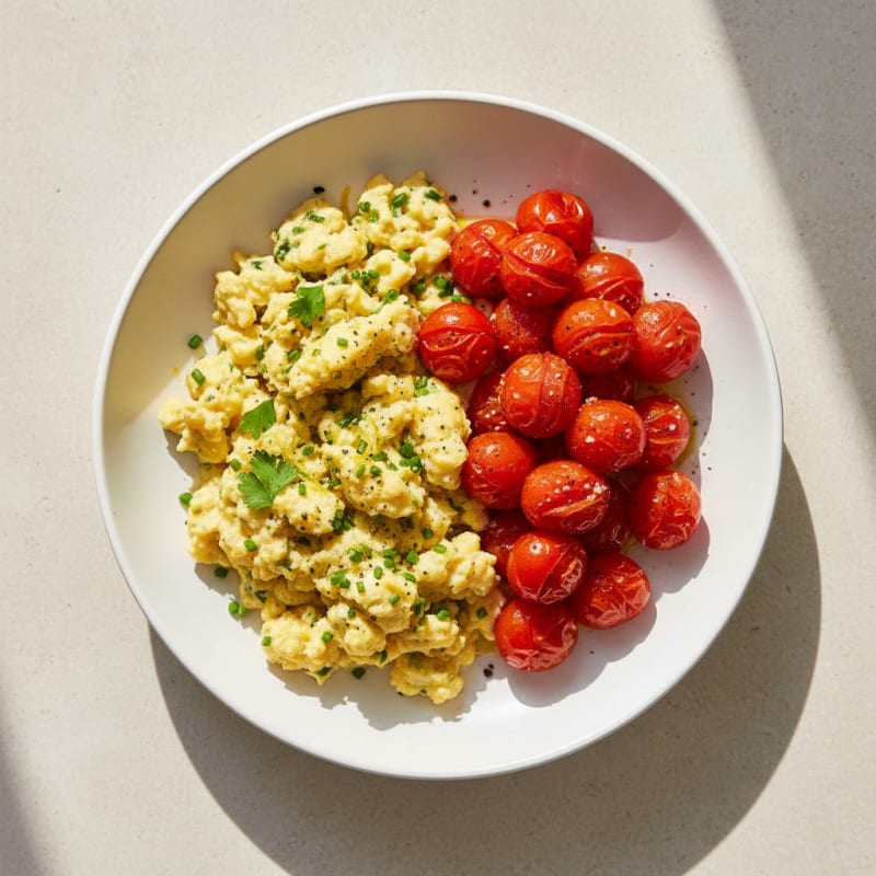 Zesty Lemon-Herb Scrambled Eggs with Roasted Tomatoes