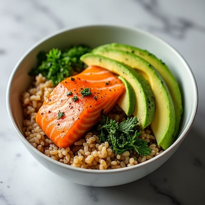Fresh Salmon and Avocado Rice Bowl with Crispy Seaweed and Edamame