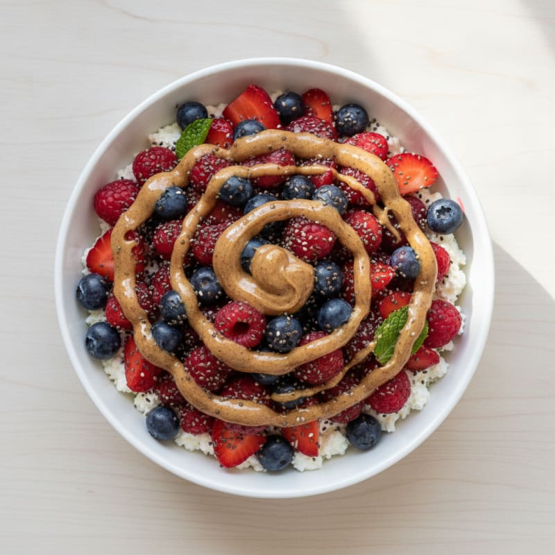 Cottage Cheese Berry Parfait with Almond Butter and Chia