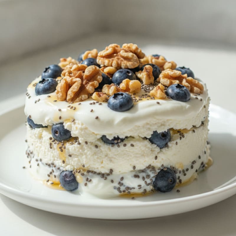 Greek Yogurt Parfait with Silky Cottage Cheese, Berries and Chia Seeds