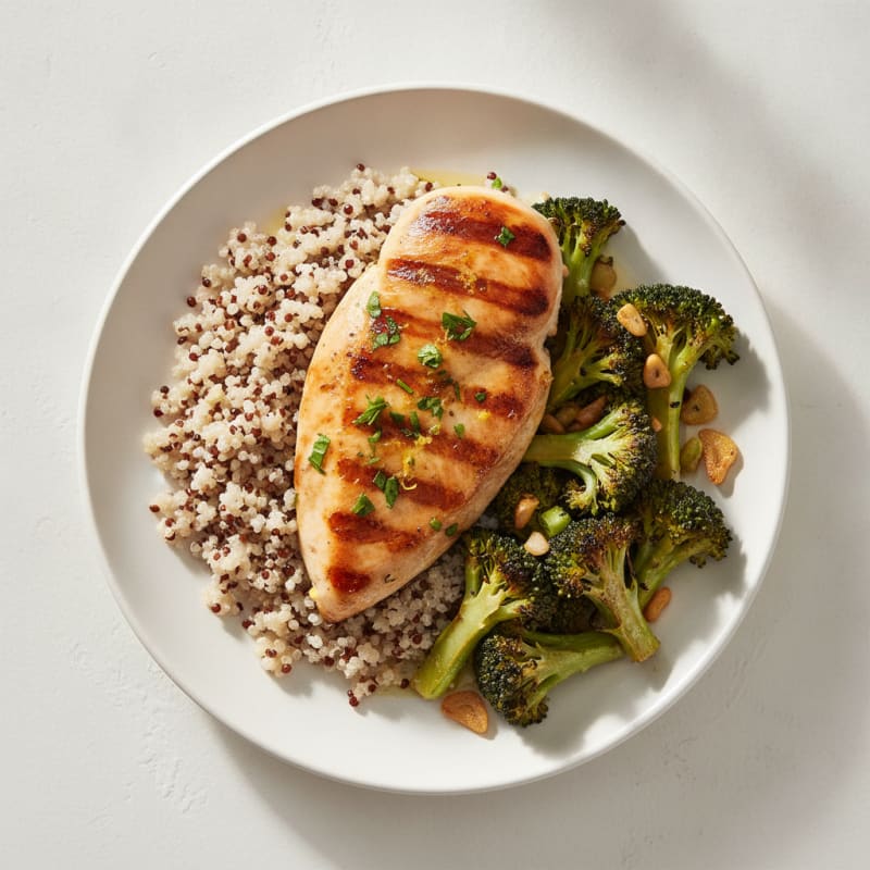 Grilled Chicken Breast with Quinoa and Roasted Broccoli