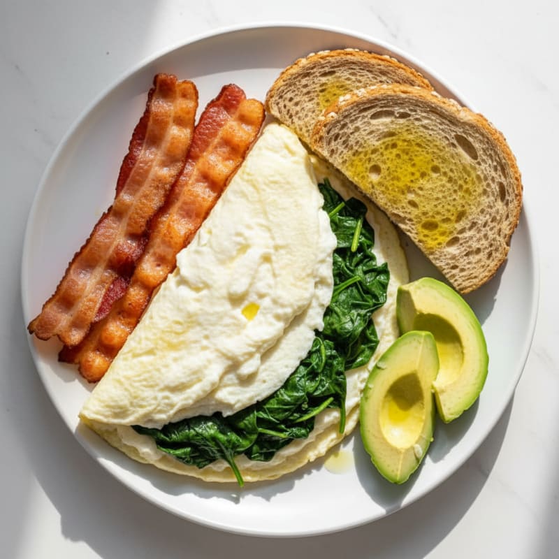 Egg White Spinach Omelette with Turkey Bacon