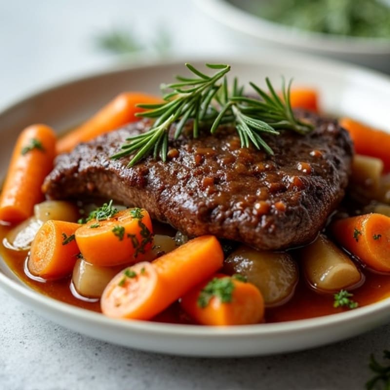 Garlic-Herb Braised Beef Pot Roast with Root Vegetables