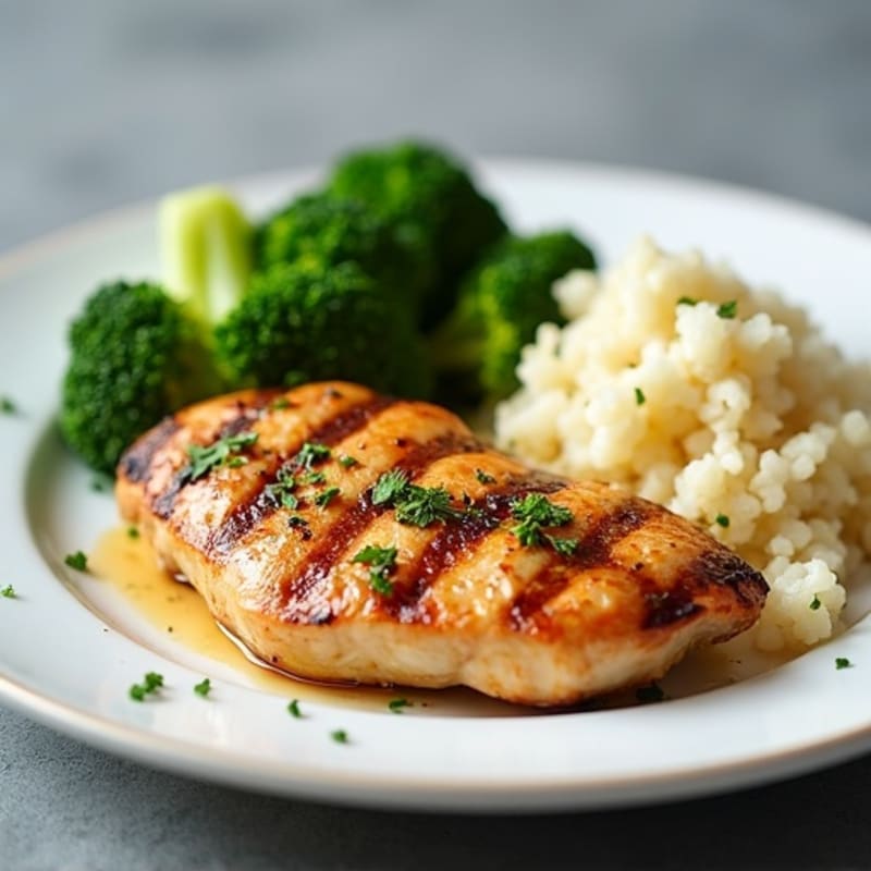 Grilled Chicken Breast with Steamed Broccoli and Cauliflower Rice