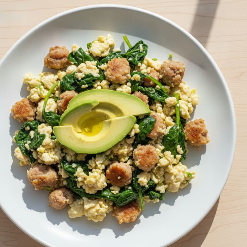 Egg White and Turkey Sausage Scramble with Spinach