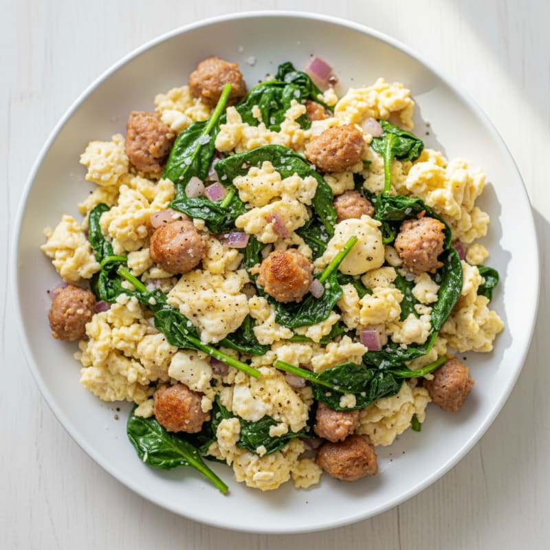 Egg White and Turkey Sausage Scramble with Spinach