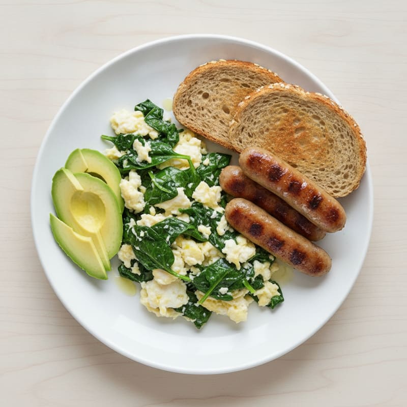 Egg White and Spinach Scramble with Turkey Sausage