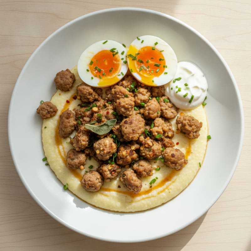 Sausage and Eggs with Creamy Grits