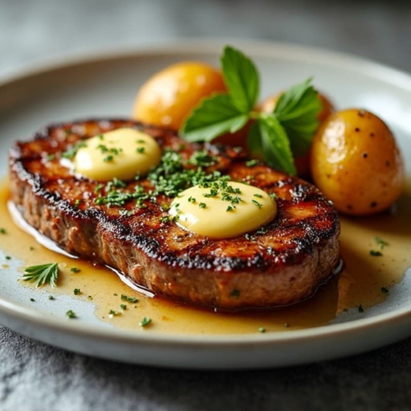 Herb-Garlic Butter Seared Steak with Roasted Baby Potatoes