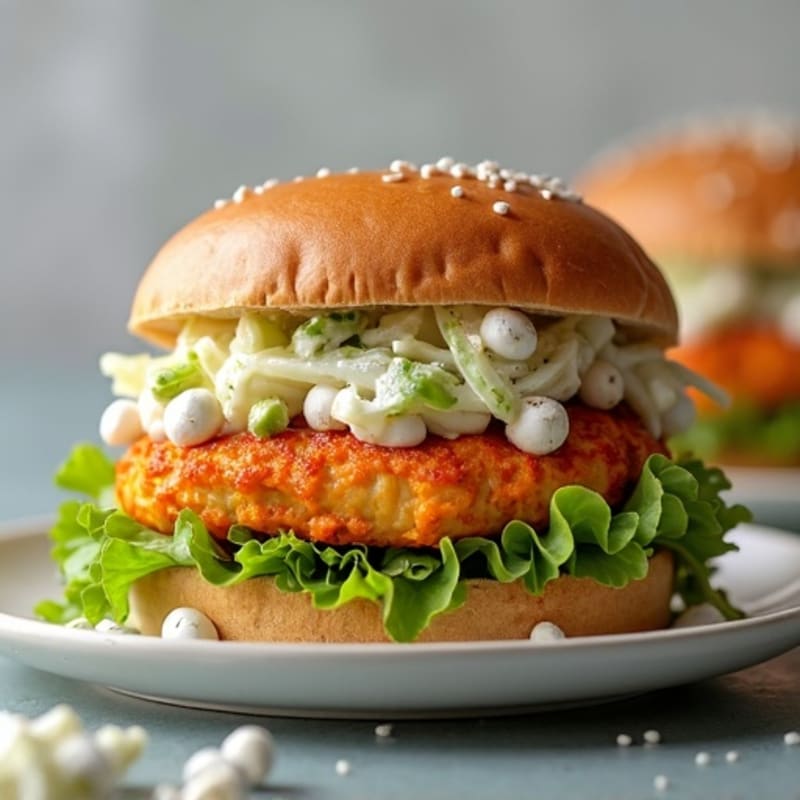 Buffalo Chicken Burgers with Creamy Blue Cheese Slaw