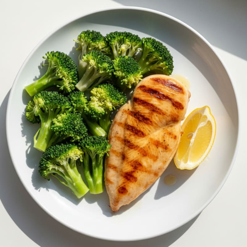 Grilled Chicken Breast with Steamed Broccoli and Lemon