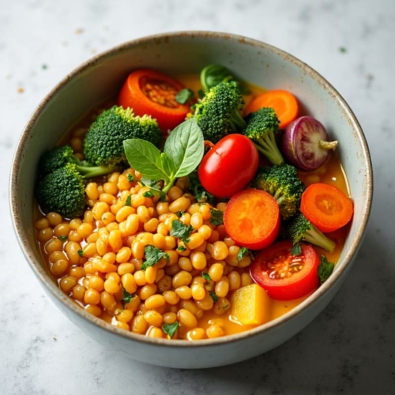 Creamy Coconut Lentil Curry with Roasted Vegetables