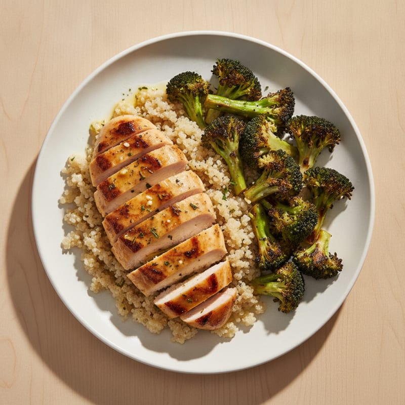 Grilled Chicken Breast with Quinoa and Roasted Broccoli