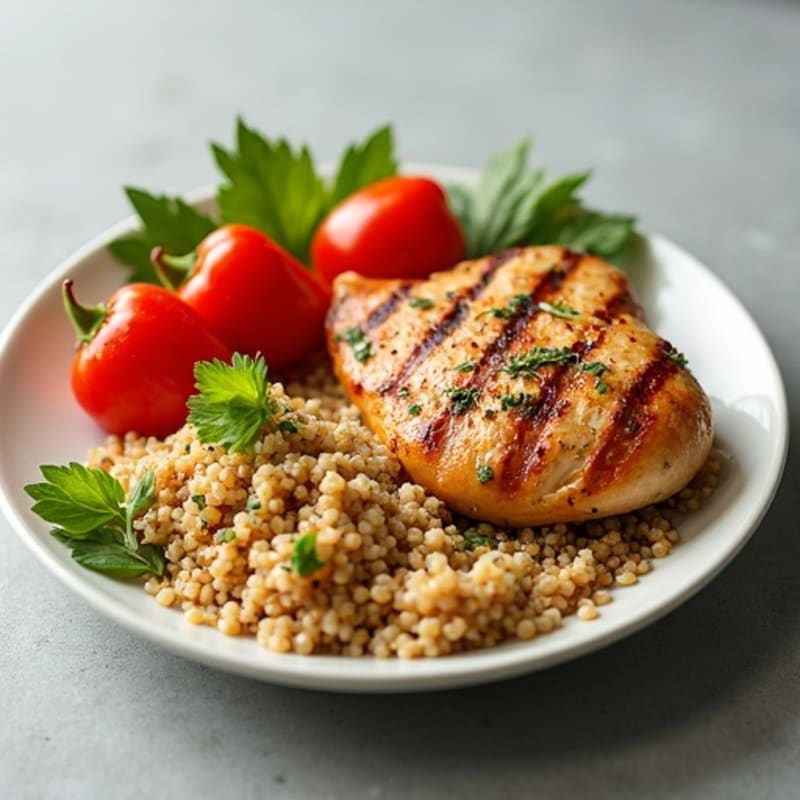 Grilled Chicken Breast with Roasted Bell Peppers and Quinoa