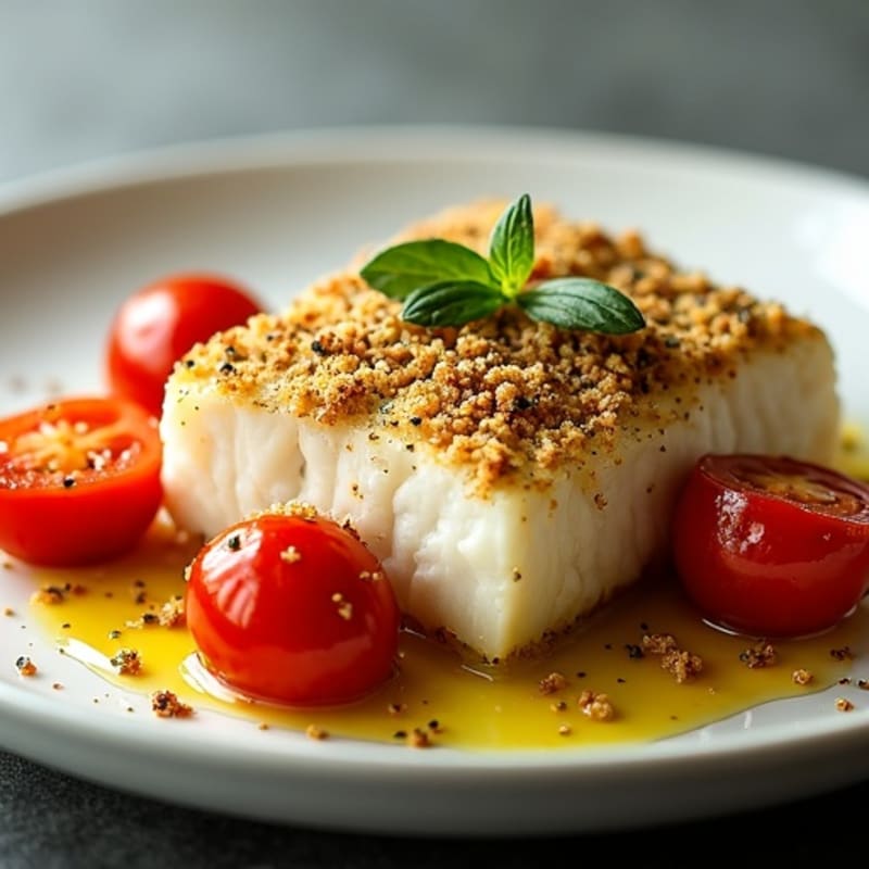 Herb-Crusted Baked Cod with Roasted Tomatoes