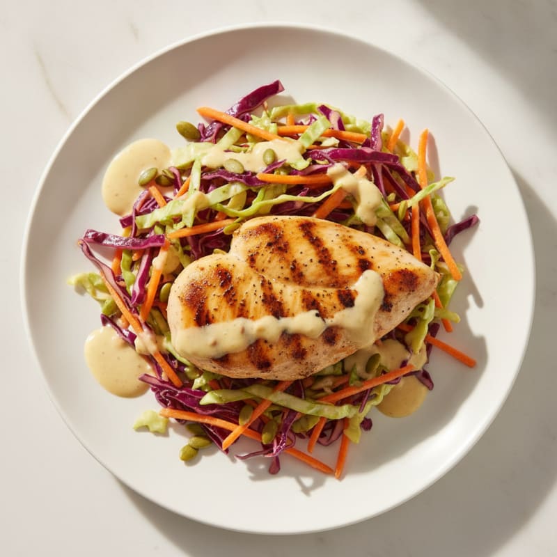 Grilled Chicken Breast with Crunchy Cabbage Slaw