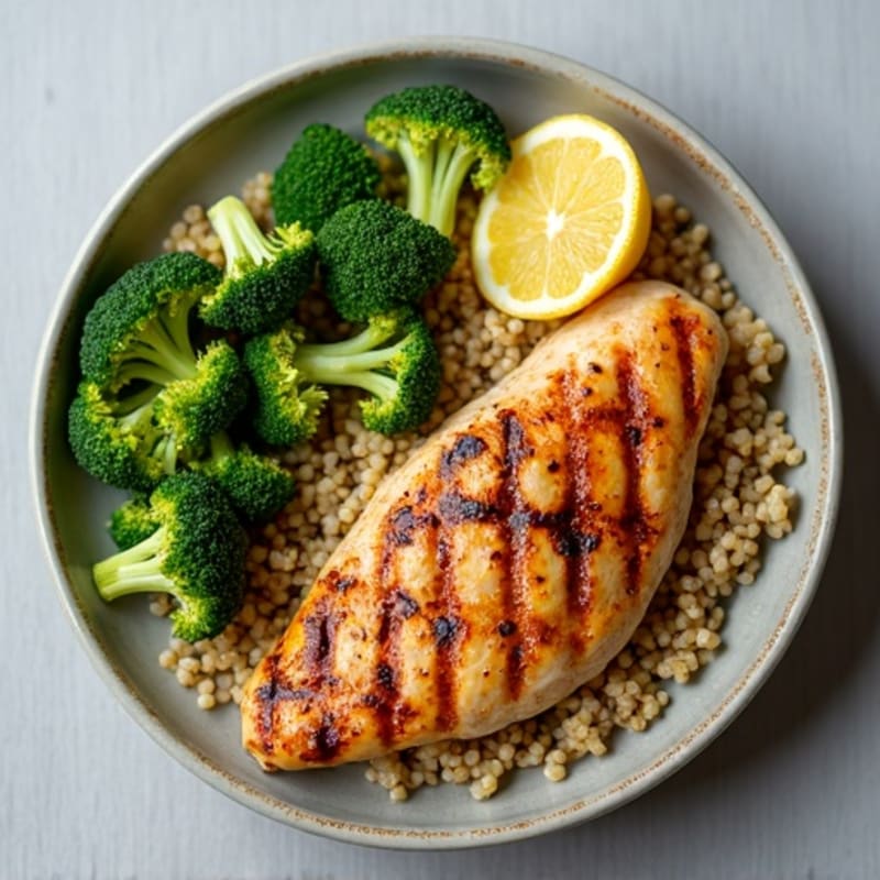 Grilled Chicken Breast with Quinoa and Roasted Broccoli