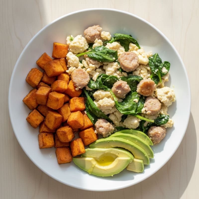 Egg White and Turkey Sausage Scramble with Spinach
