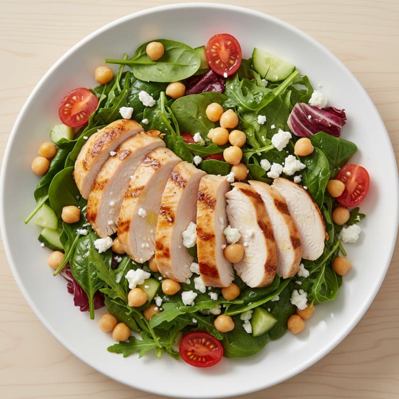 Grilled Turkey Breast Salad with Chickpeas and Mixed Greens