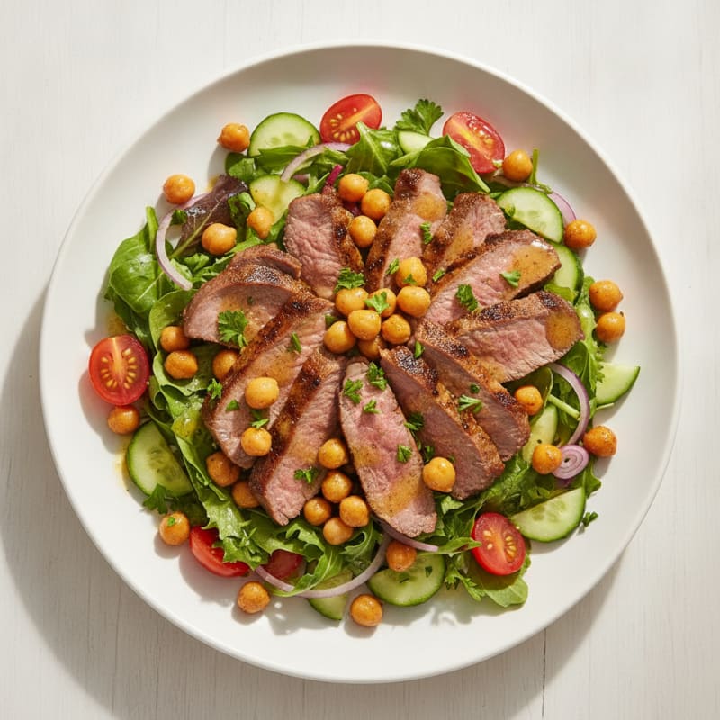 Grilled Venison and Chickpea Salad with Lemon-Olive Oil Dressing