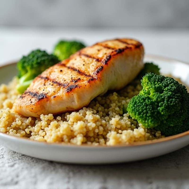 Grilled Chicken Breast with Quinoa and Roasted Broccoli