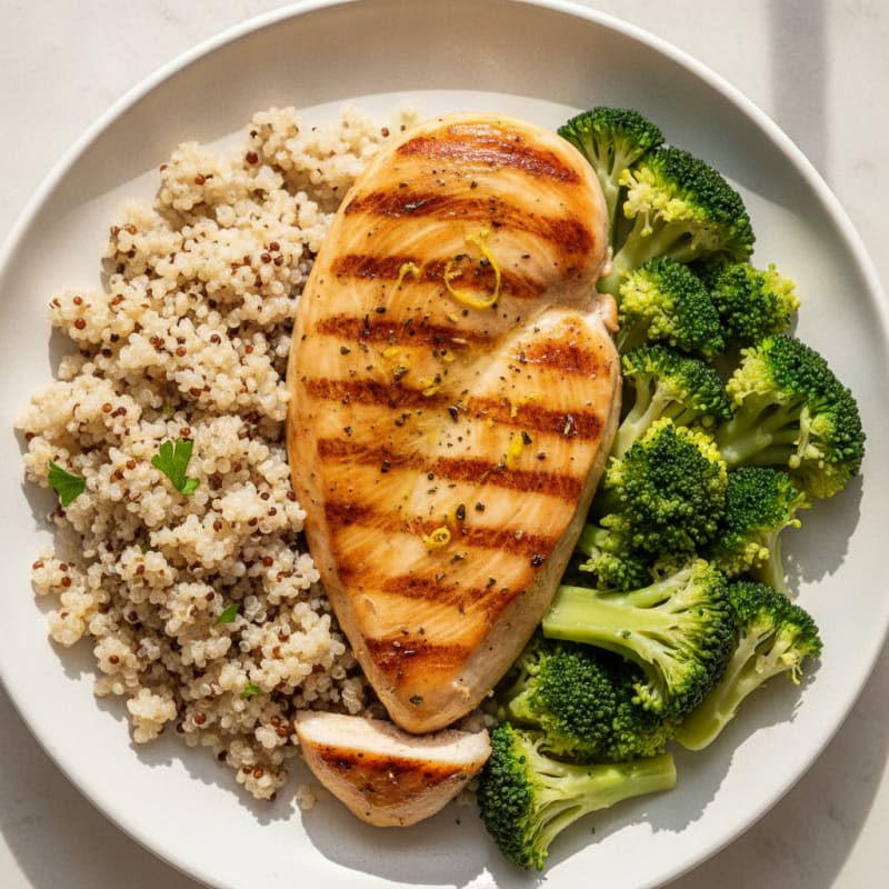 Grilled Chicken Breast with Quinoa and Steamed Broccoli