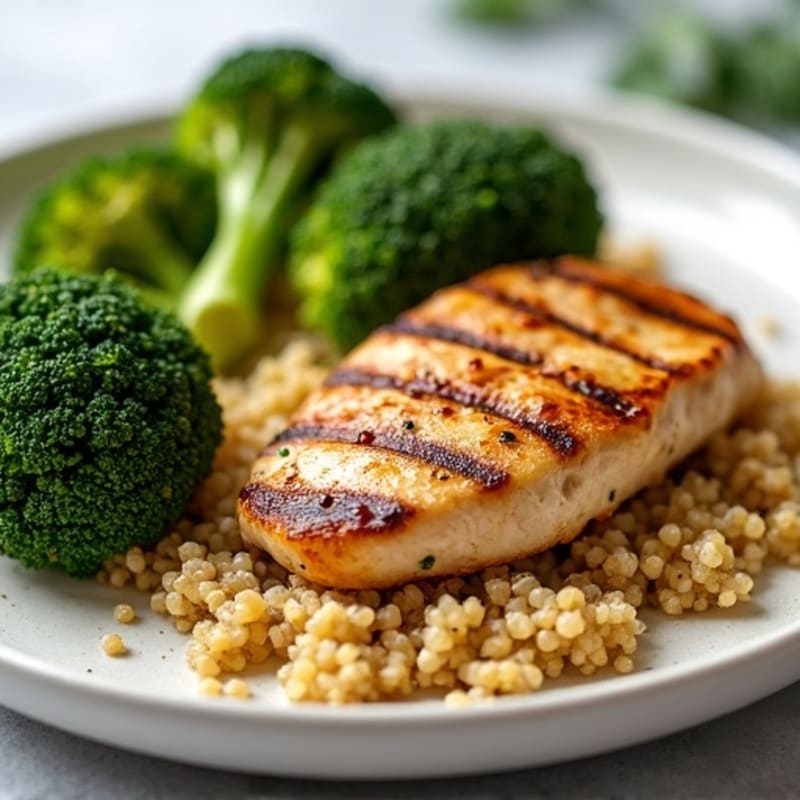 Grilled Chicken Breast with Quinoa and Roasted Broccoli