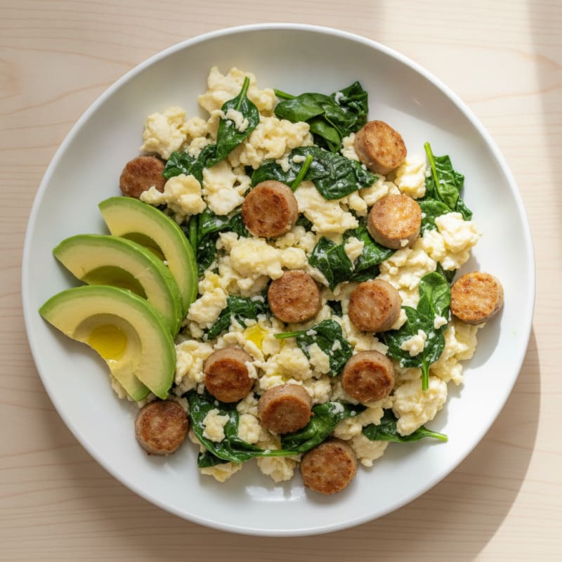 Egg White Scramble with Spinach and Turkey Sausage