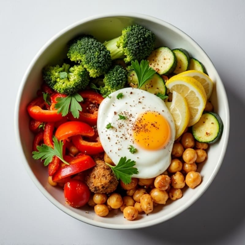 Crispy Lemon Herb Chickpea and Roasted Veggie Bowl