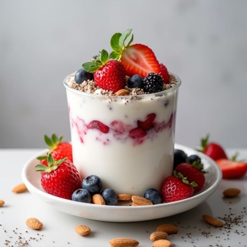 Greek Yogurt Protein Parfait with Mixed Berries and Almonds